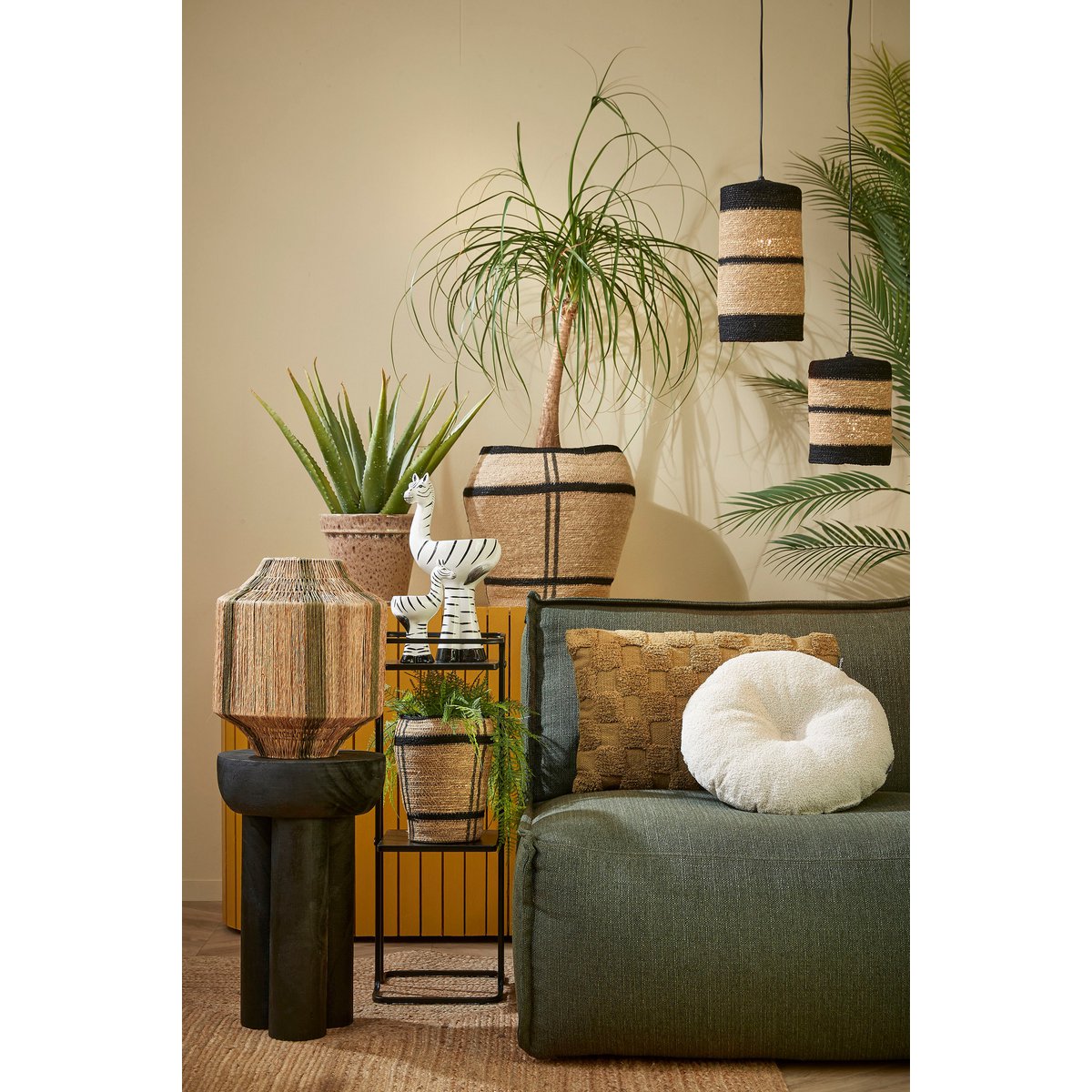 Liliano Lantern - H36 x Ø30 cm - Jute - Dark green