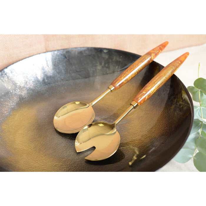 GOUD EN ORANJE SALADESERVERS 29CM