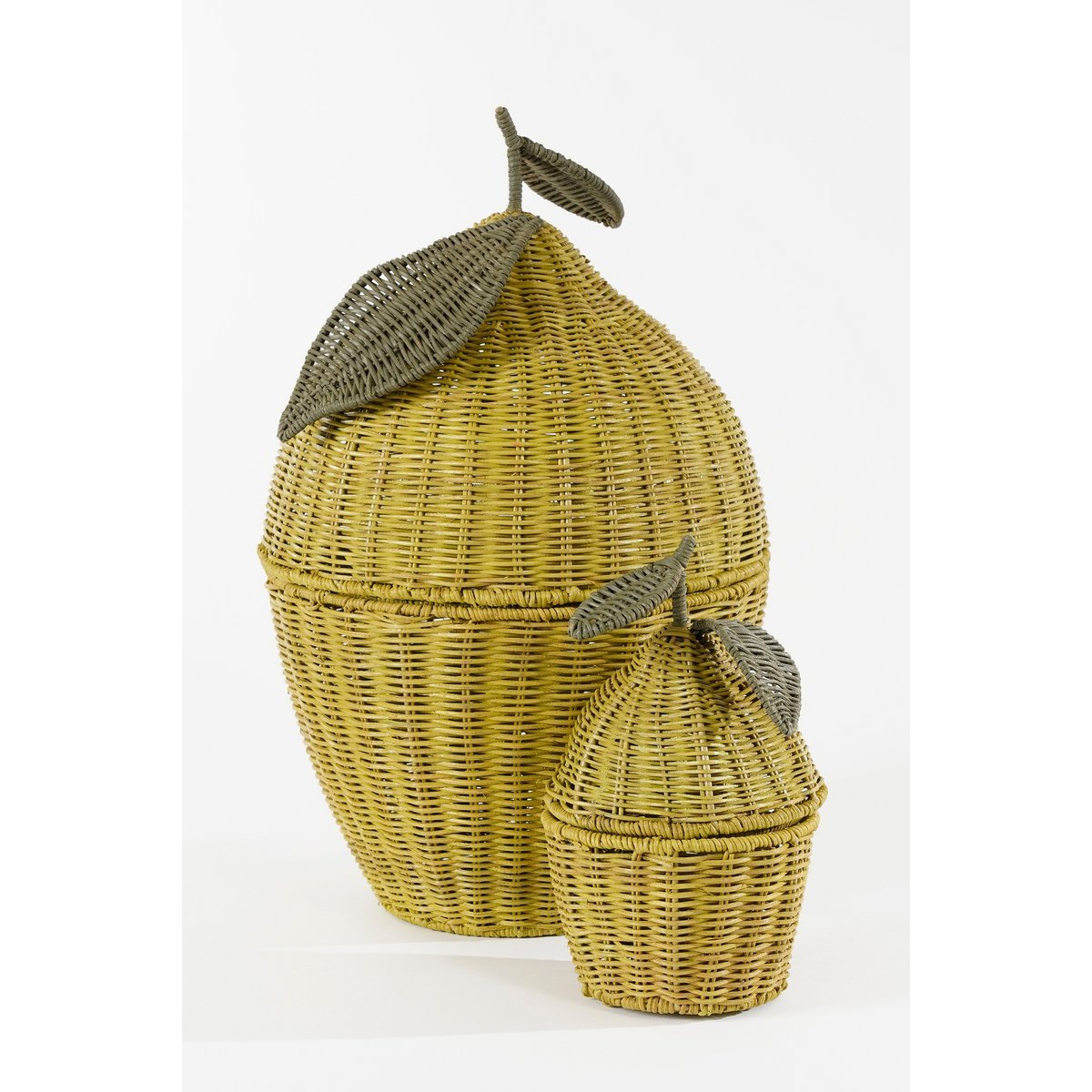Storage Basket with Lid - Set of 2 - H48 x Ø30 cm - Rattan - Yellow