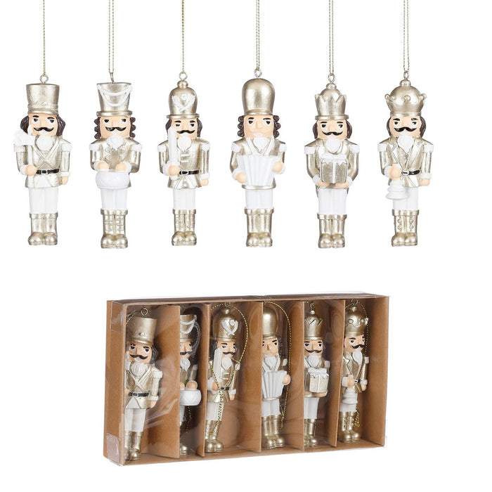 Christmas Ornament Nutcracker - Set 6 pieces - L4 x W2 x H11 cm - Polyester - Gold