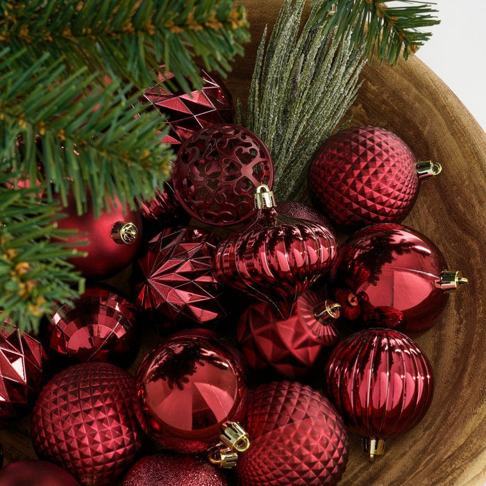 Christmas Balls Set - 60 Pieces - Ø7 cm - Unbreakable - Dark Red