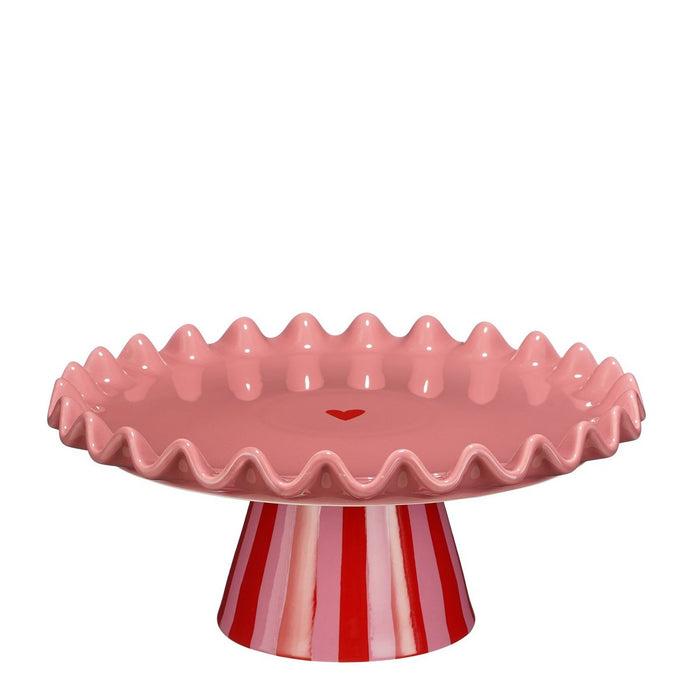 Bella Taartstandaard - H13 x Ø30 cm - Keramiek - Roze, Rood