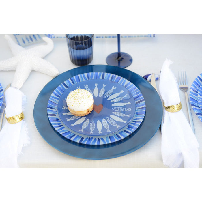 Dark blue fish plate 20x20x1.3cm - Lot of 6