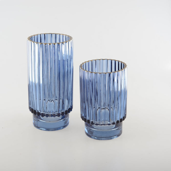 DONKERBLAUWE VAAS MET GOUDEN RAND H.20CM