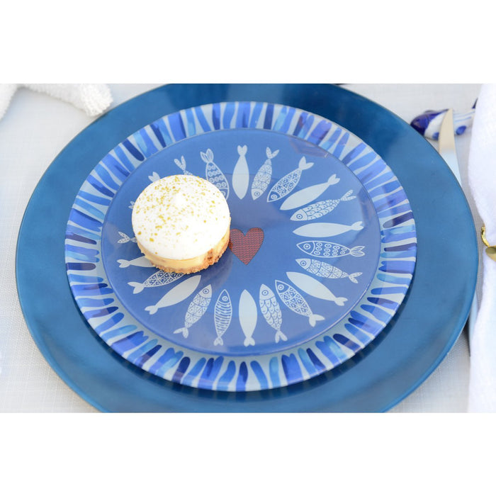 Dark blue fish plate 20x20x1.3cm - Lot of 6