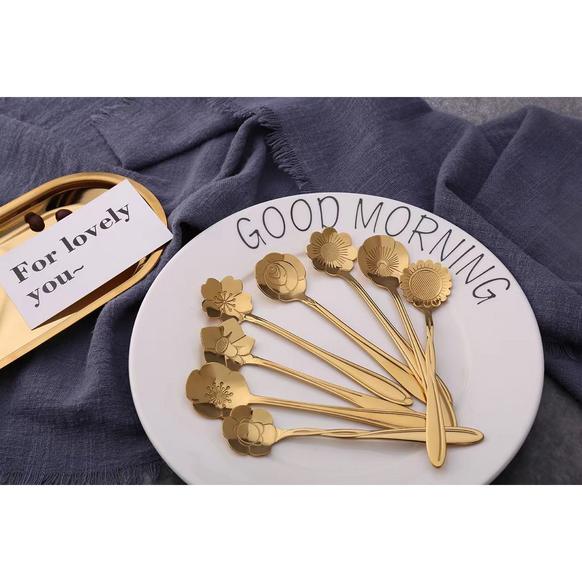 Golden Flower Cake Spoons - Set of 6