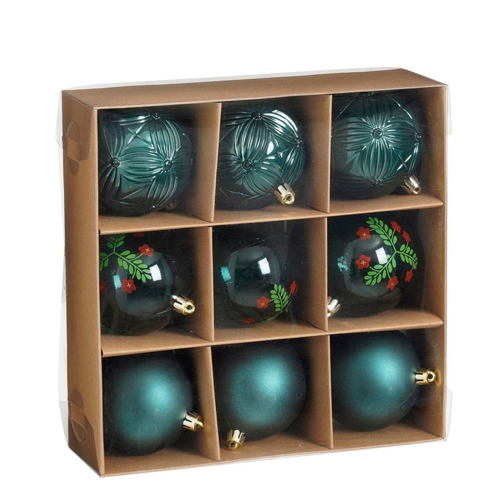 Christmas balls set - 9 pieces - Ø8 cm - Unbreakable - Green