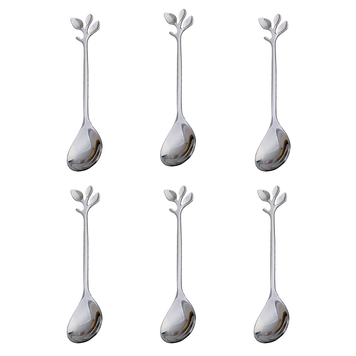 SILVER ASSORTED LEAF CAKE SPOONS - SET OF 6