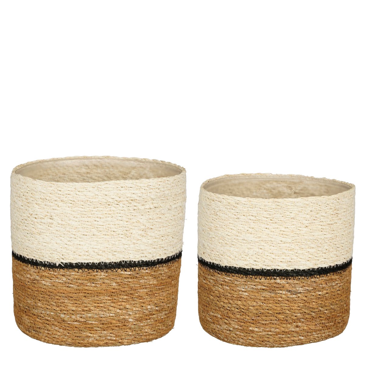 Damian Plant basket - Set of 2 - H20 x Ø20 cm - Seagrass - White
