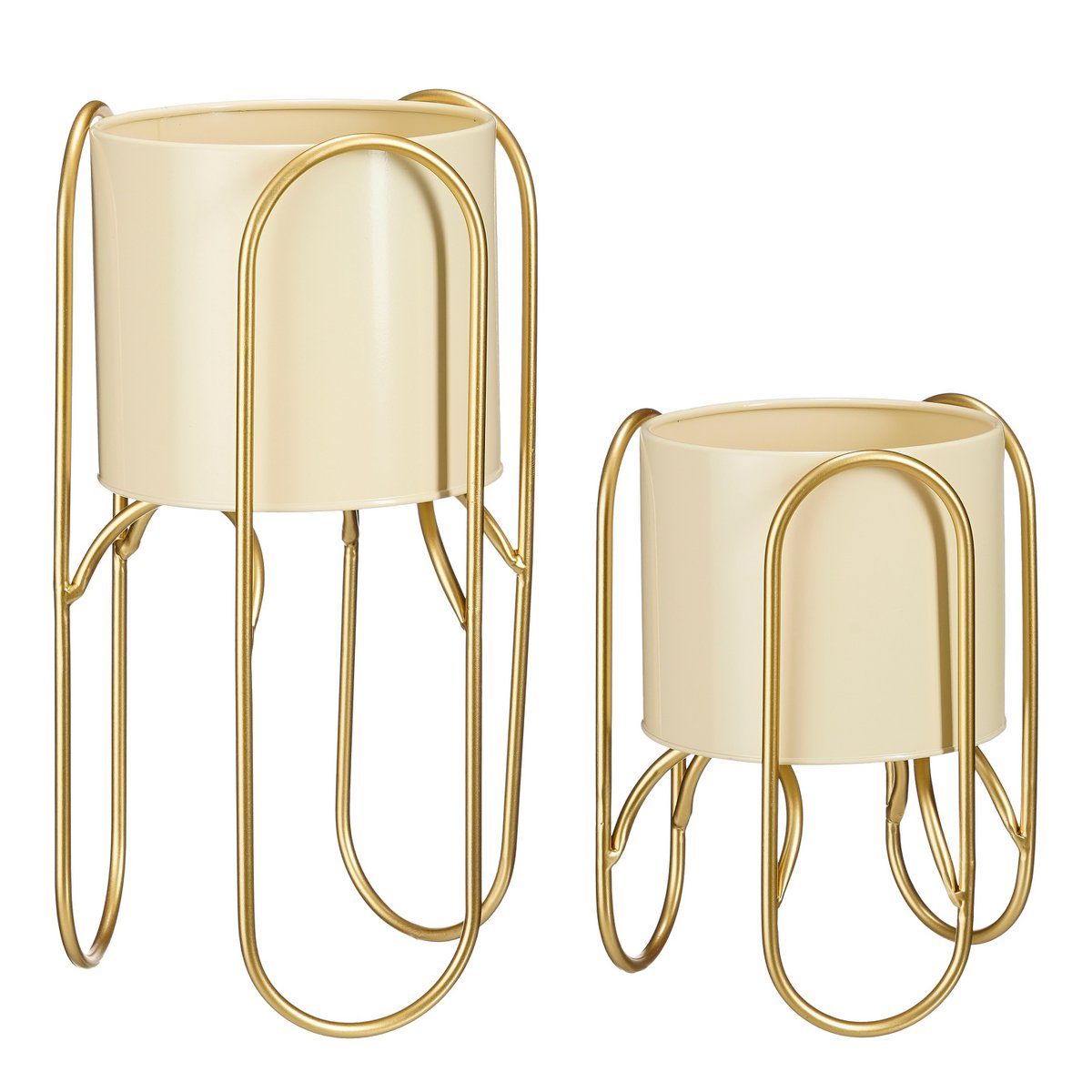 Danube flowerpot on Standard - Set of 2 - Metal - H45 x Ø23 cm - Light yellow, Gold