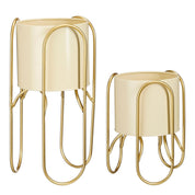 Danube flowerpot on Standard - Set of 2 - Metal - H45 x Ø23 cm - Light yellow, Gold