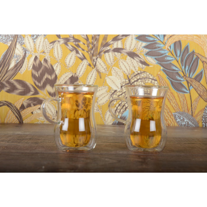 SET OF 2 DOUBLE WALL TEA CUPS WITH HANDLE