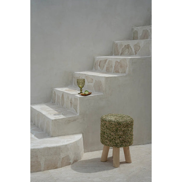 De Raffia Tressed Stool - Jungle Groen