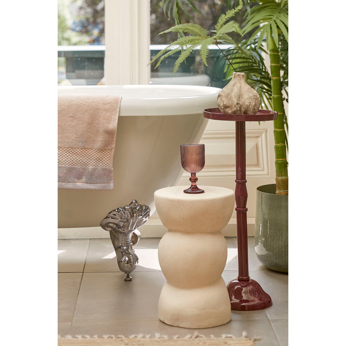 Screw Bijzettafel - L26 x B26 x H37 cm - Keramiek - Off White