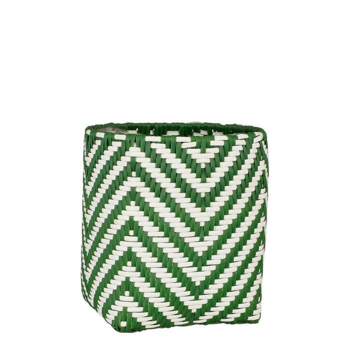 Merlijn Outdoor Plantenmand - Set van 3 - H26 x Ø24 cm - Gerecycled Plastic - Donkergroen, Wit