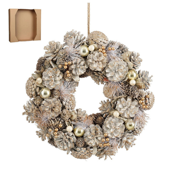 Hanley Christmas wreath with pine cones - H9 x Ø34 cm - White
