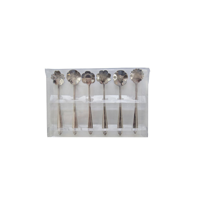 Silk -beacked flower dessert spoon - Lot of 6