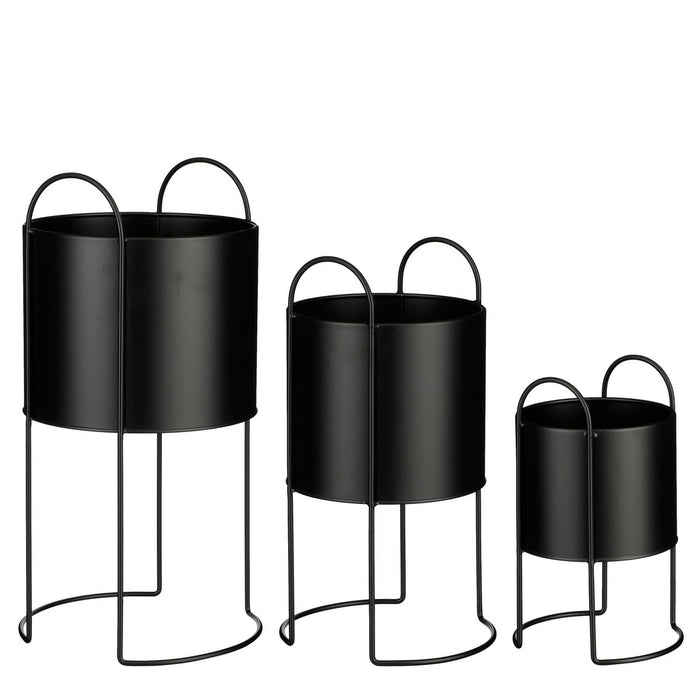 Petry flowerpot on standard - Set of 3 - L27 x B25 x H51 cm - Metal - Black