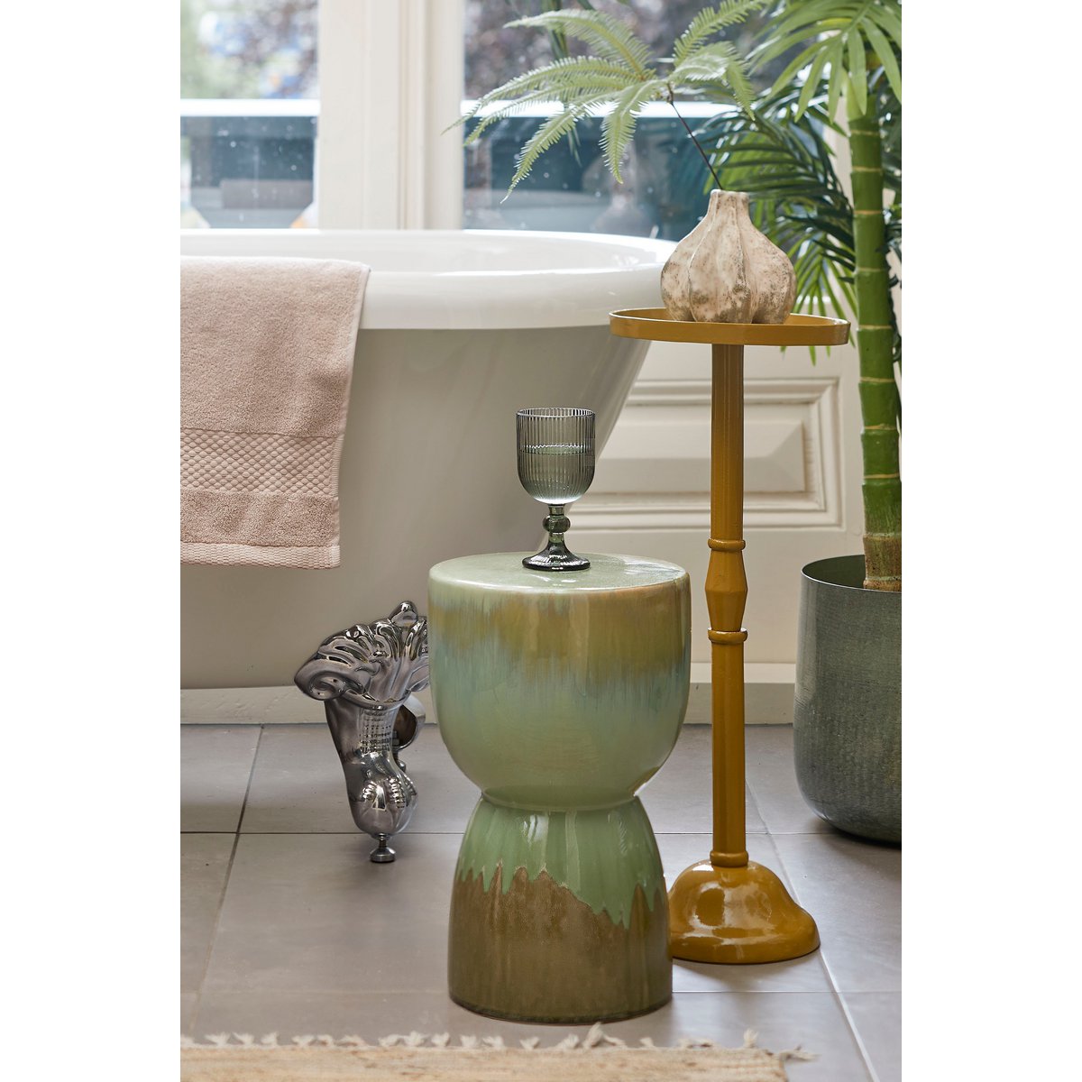 Lucien Bijzettafel - H42 x Ø29 cm - Keramiek - Groen