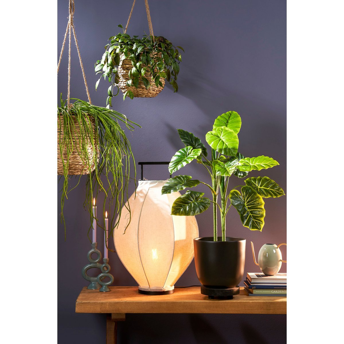 Alocasia Artificial Plant in Flower Pot - H100 x Ø50 cm - Green