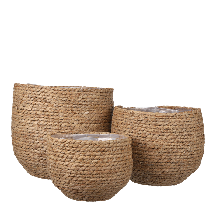 Jorck Plant Basket - Set of 3 - H24 x Ø26 cm - Seagrass - Light brown