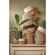 Damian Plant basket - Set of 2 - H20 x Ø20 cm - Seagrass - White