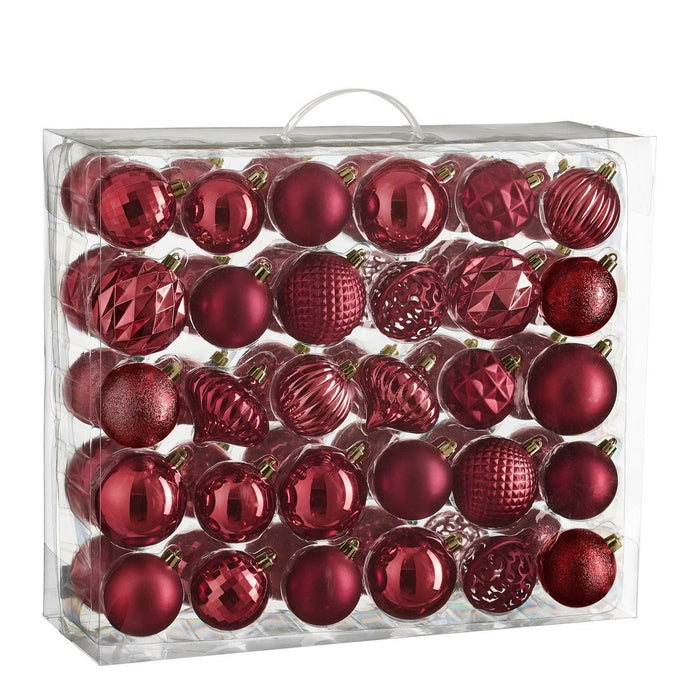 Christmas Balls Set - 60 Pieces - Ø7 cm - Unbreakable - Dark Red