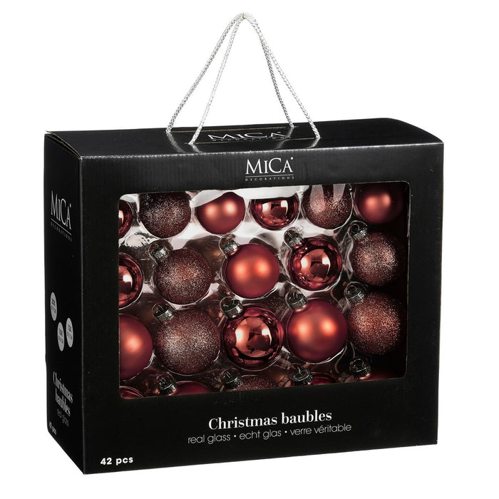 Christmas balls set - 42 pieces - Ø7 cm - Glass - Dark red