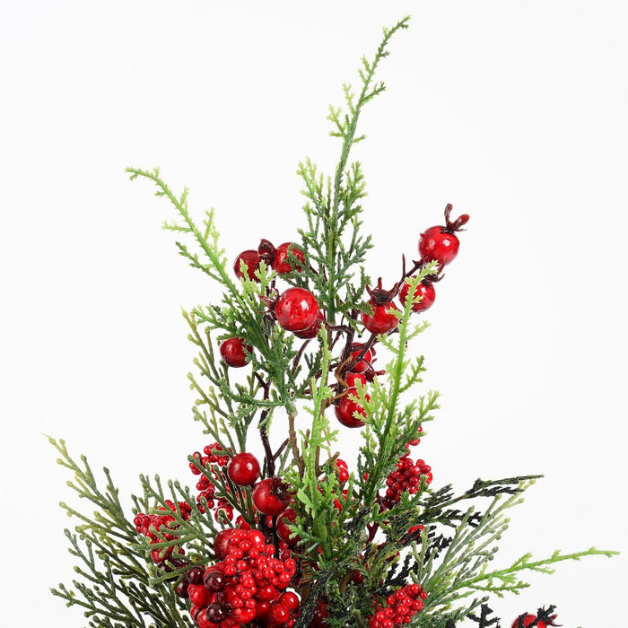 Cedar artificial Christmas tree in pot - h45 x Ø18 cm - red, green