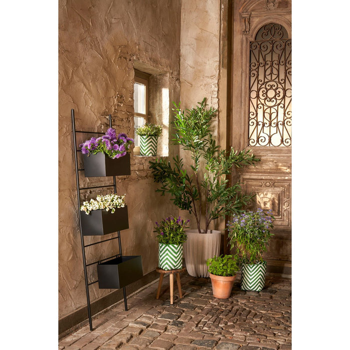 Merlijn Outdoor Plantenmand - Set van 3 - H26 x Ø24 cm - Gerecycled Plastic - Donkergroen, Wit
