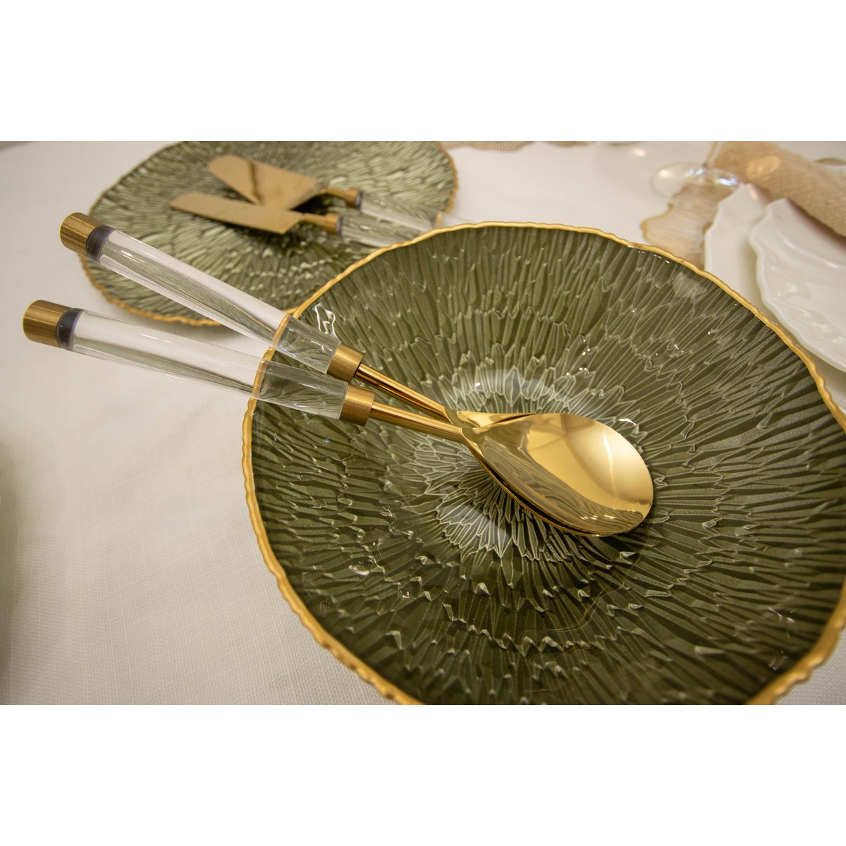 Golden salad cutlery with transparent handle