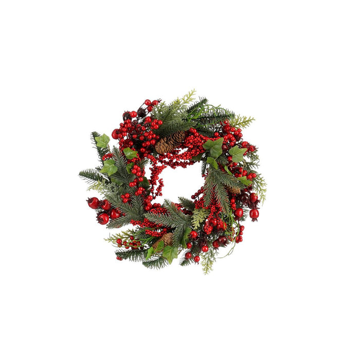 Norah Christmas wreath with pine cones - H11 x Ø40 cm - Red