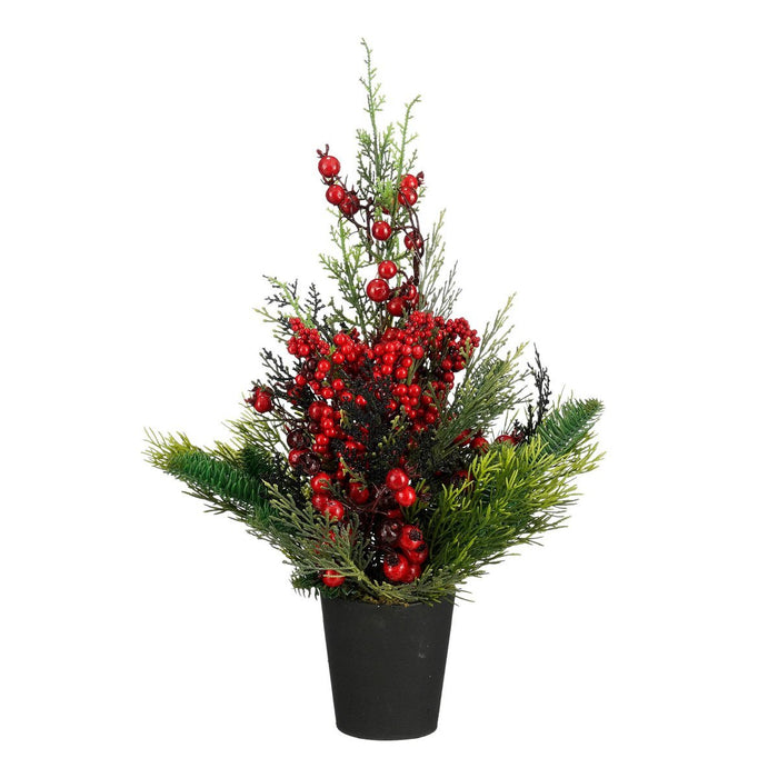 Cedar artificial Christmas tree in pot - h45 x Ø18 cm - red, green