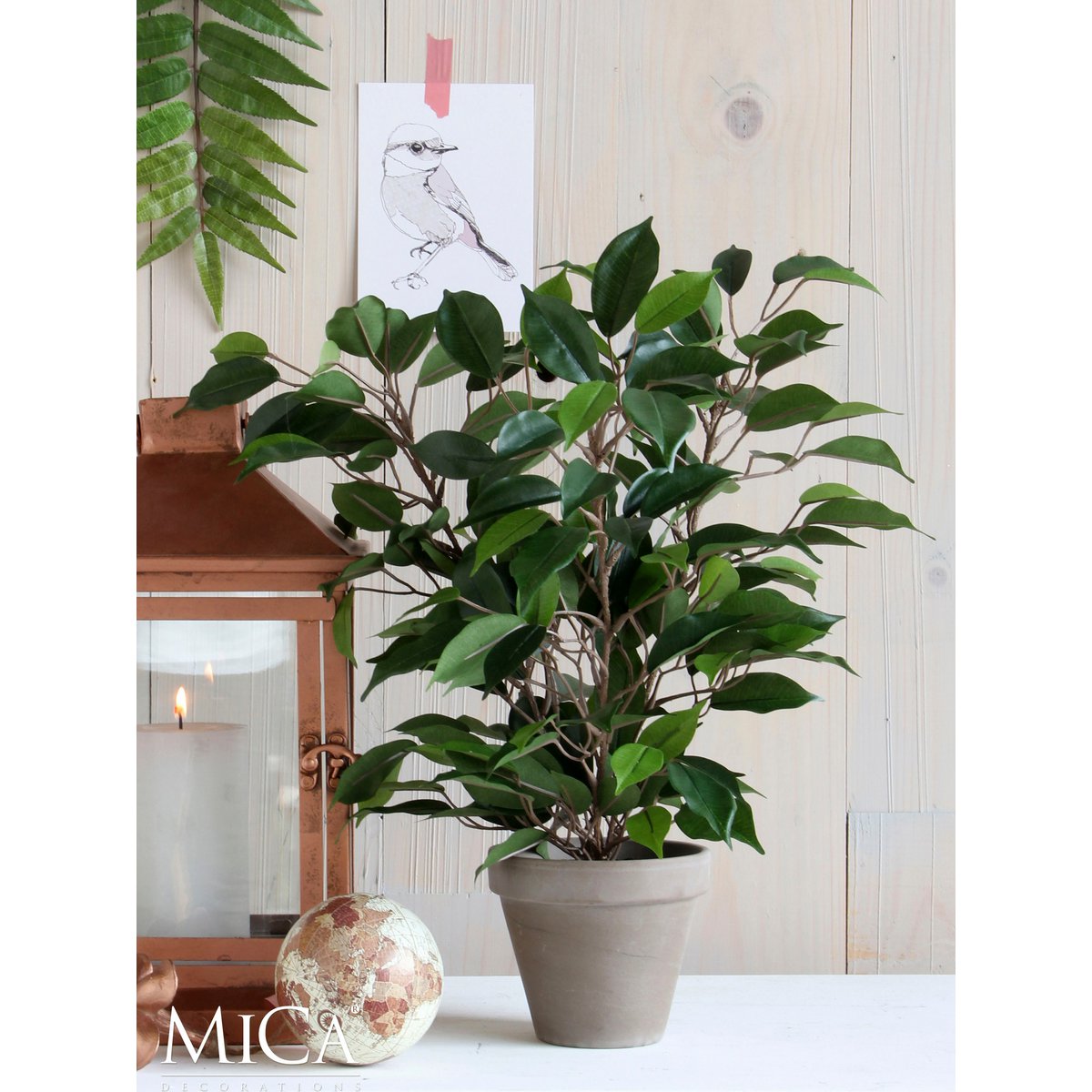 Ficus Natasja Artificial Plant in Stan Flower Pot - H40 x Ø30 cm - Green