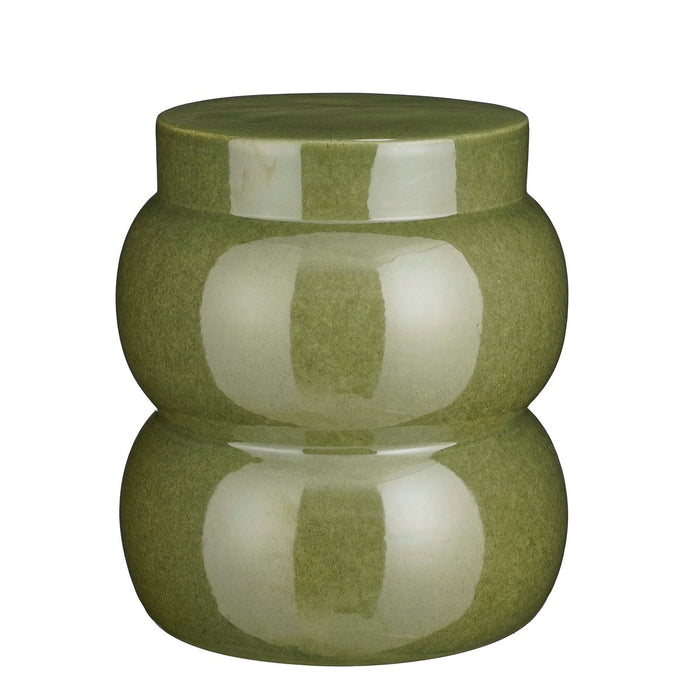 Green ceramic side table on a white background