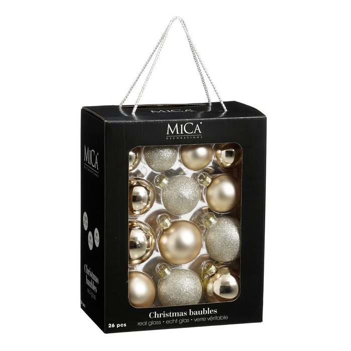 Christmas balls set - 26 pieces - Ø7 cm - Glass - Cream