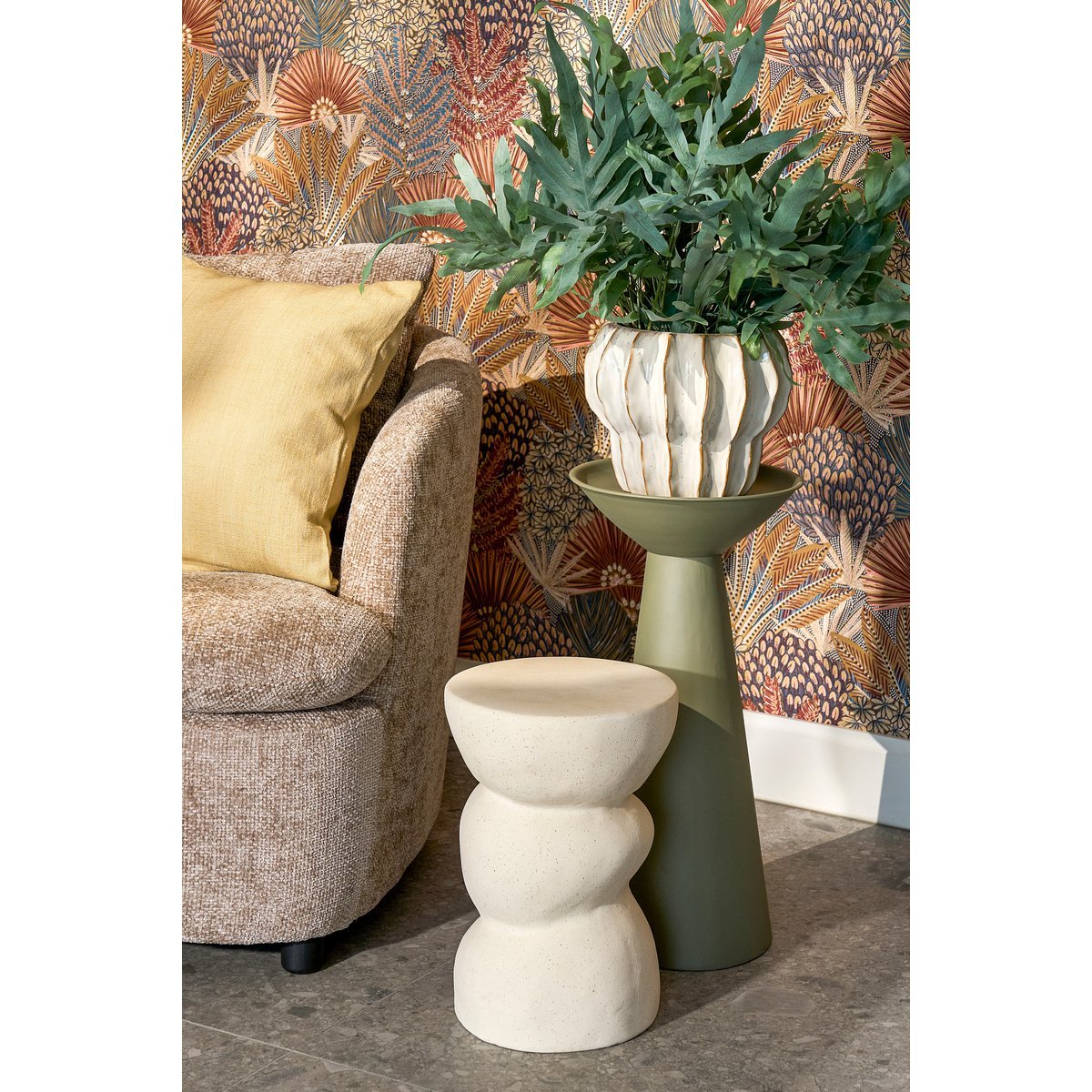 Screw Bijzettafel - L26 x B26 x H37 cm - Keramiek - Off White