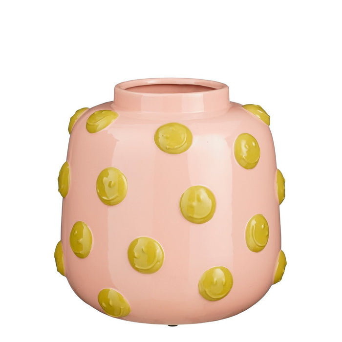 Smiley Vaas - H28 x Ø29 cm - Keramiek - Lichtroze, Oker