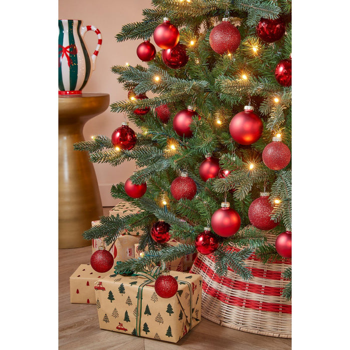 Christmas tree skirt - H25 x Ø60 cm - rattan - beige, red