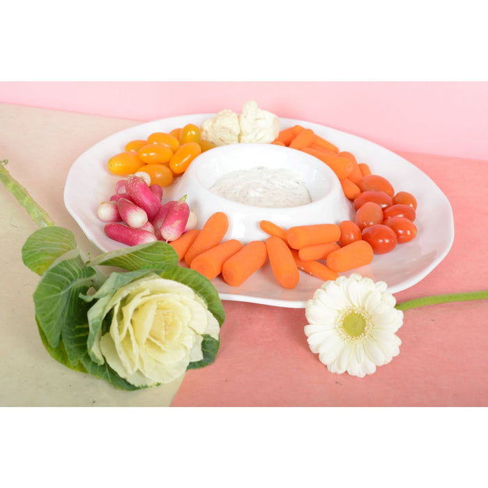WITTE MELAMINE CHIP EN DIP APERITIEFSCHAAL 35X35X3CM