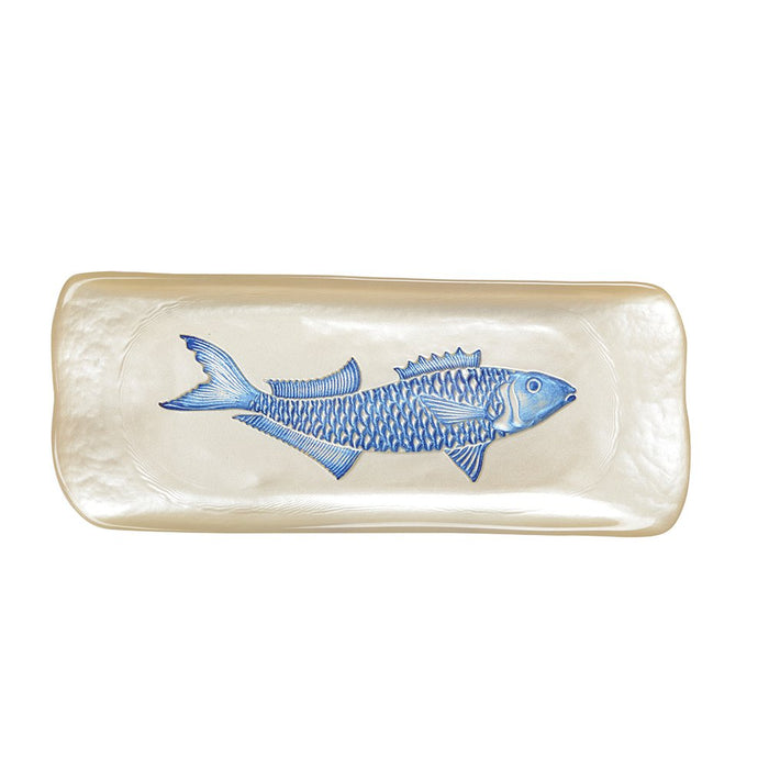 Plat rectangulaire vanille avec poisson bleu 31.7x12.7x2.5cm