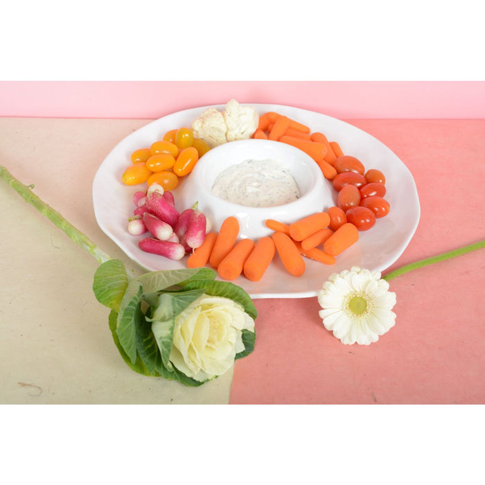 WITTE MELAMINE CHIP EN DIP APERITIEFSCHAAL 35X35X3CM