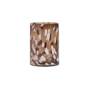 Decorative glass vase with a brown and white pattern on a white background