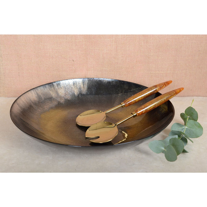 GOUD EN ORANJE SALADESERVERS 29CM
