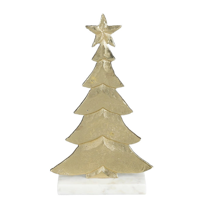 Decoration Christmas tree - L18 x B7 x H32 cm - Aluminum, Marble - Champagne