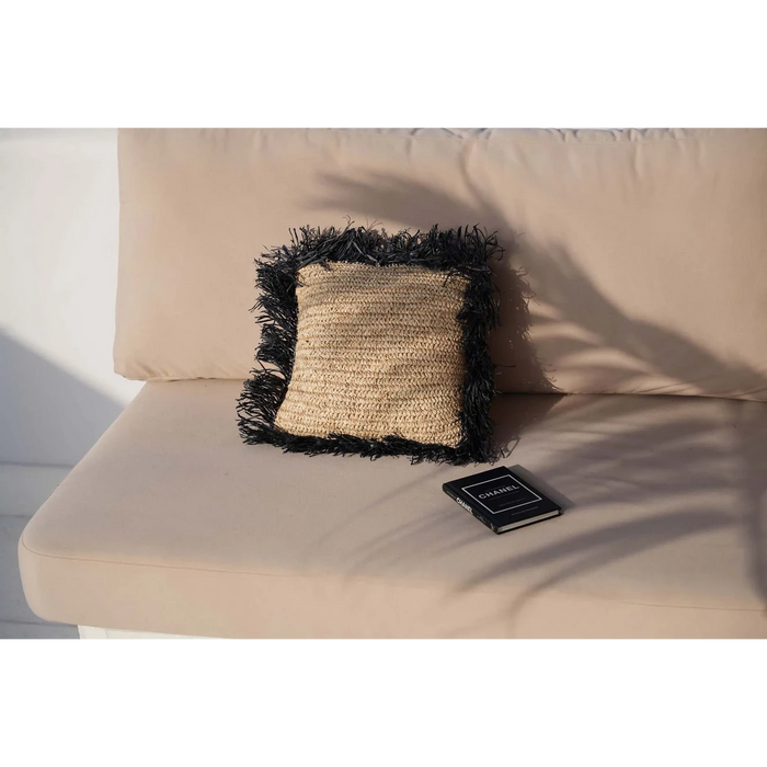 De Raffia Kussenhoes Vierkant - Naturel Zwart - 40x40