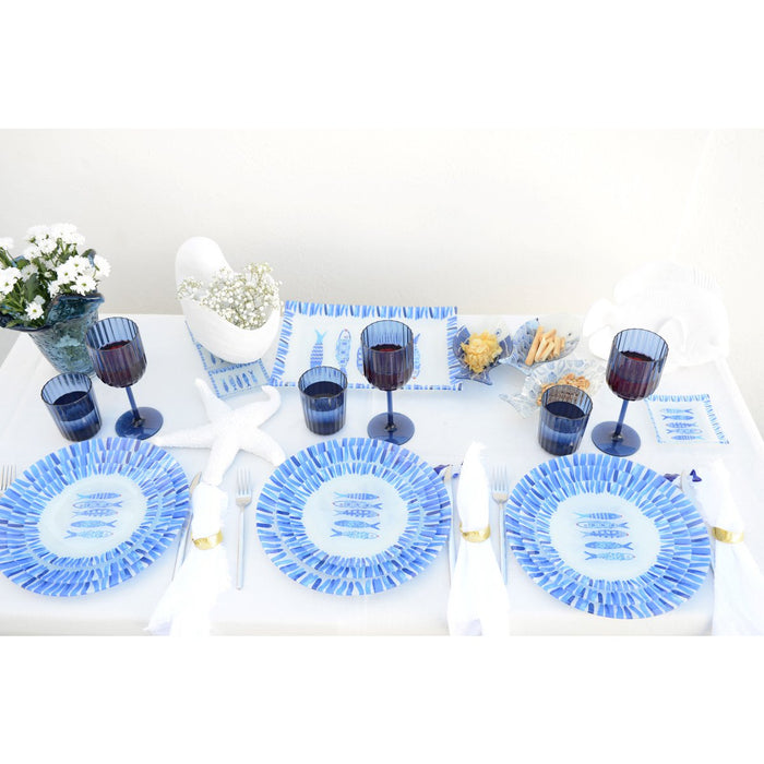 Blue fish presentation plate 30x30x2.2cm