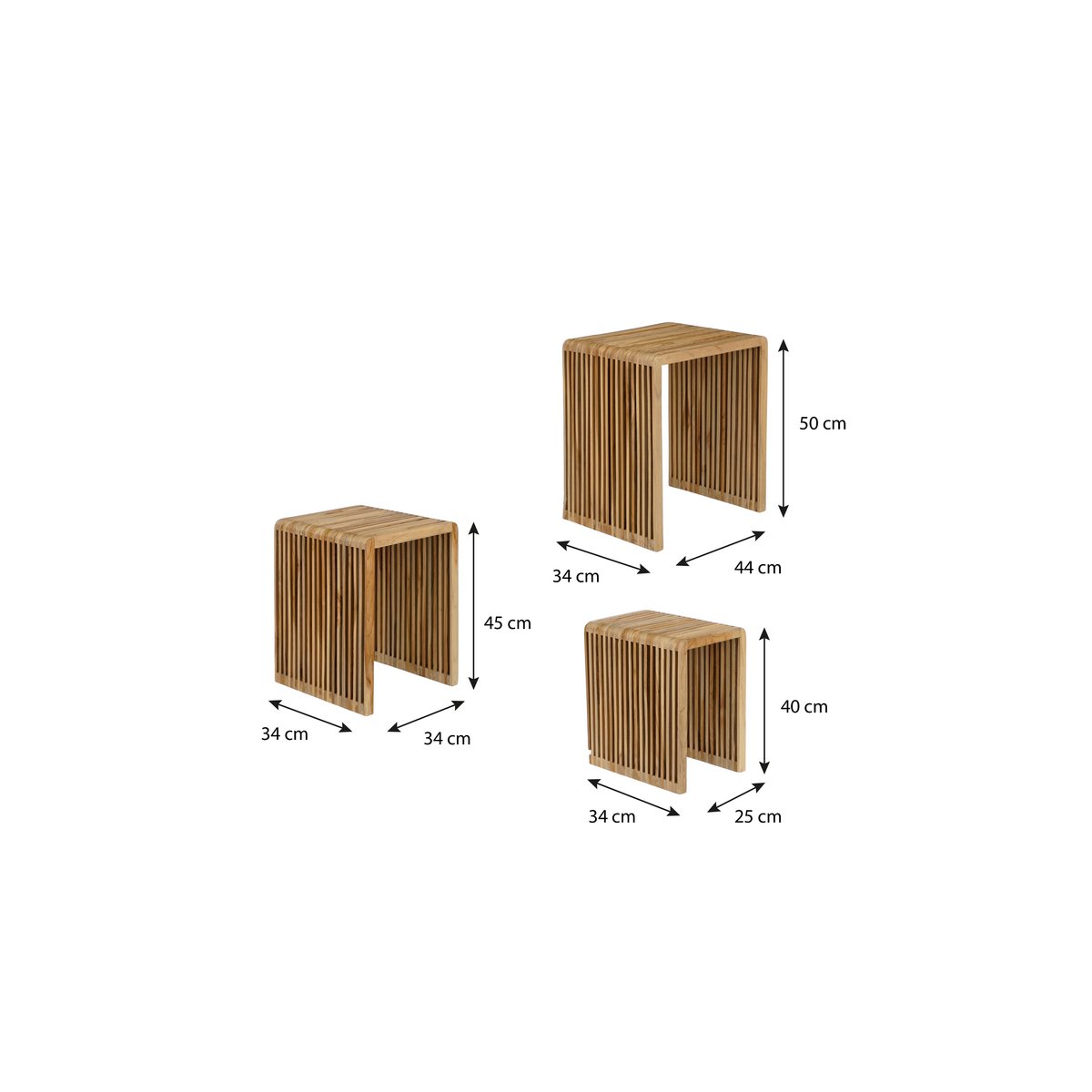 Yonker Side Table - Set of 3 - L44 x W34 x H50 cm - Recycled Wood - Brown