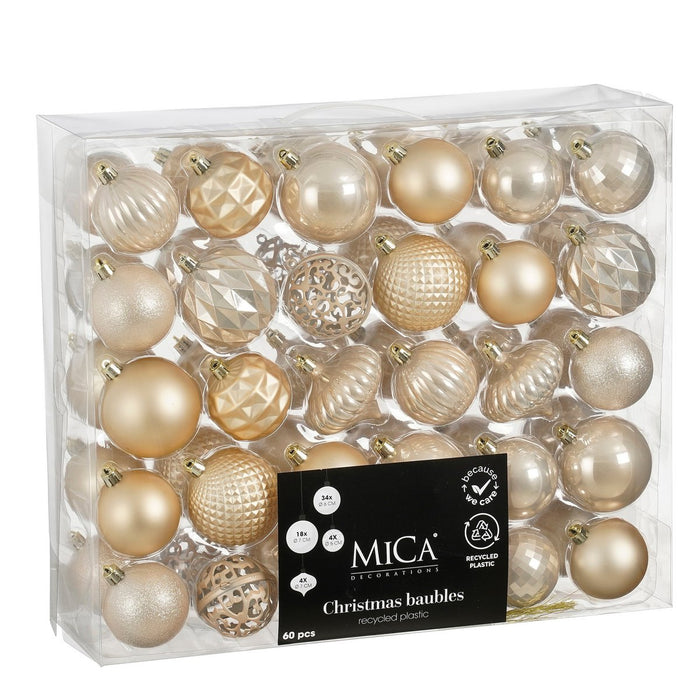 Christmas balls set - 60 pieces - Ø7 cm - Unbreakable - Cream