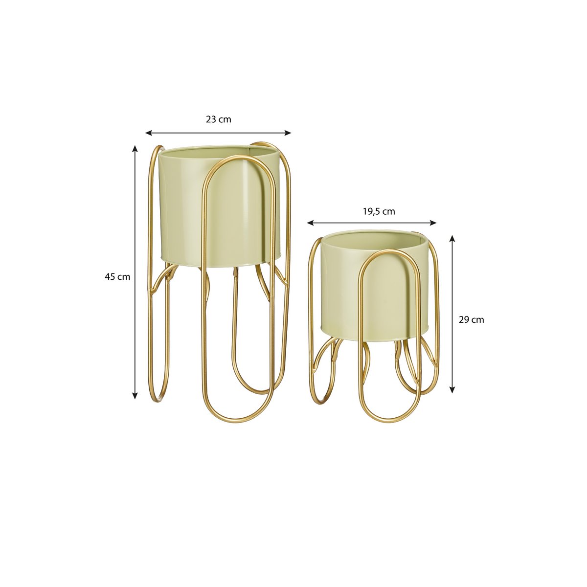 Donau Bloempot op Standaard - Set van 2 - Metaal - H45 x Ø23 cm - Lichtgroen, Goud